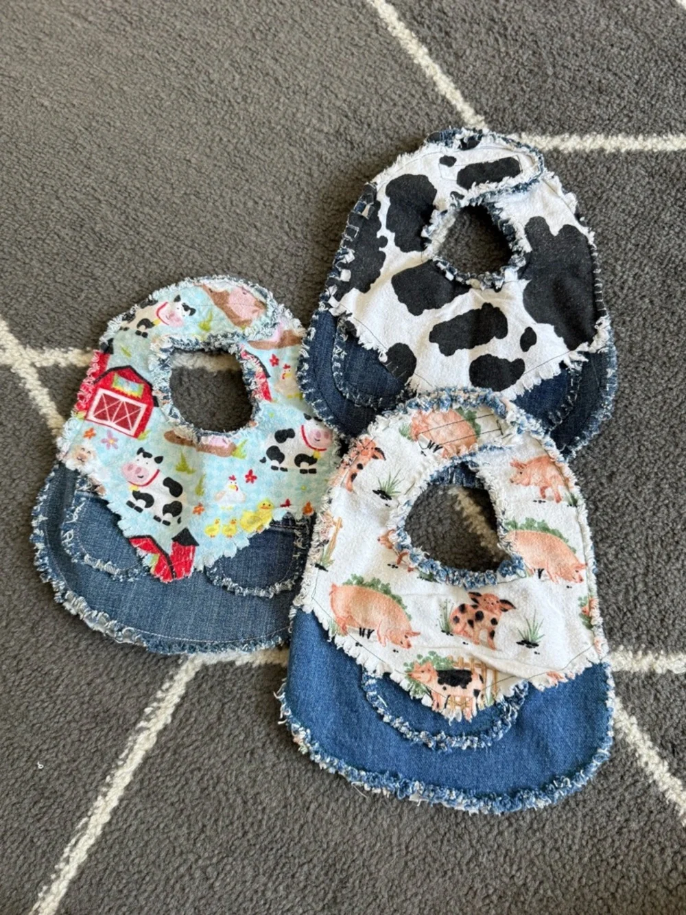 Handmade Farm Animal Baby Bibs -set of 3